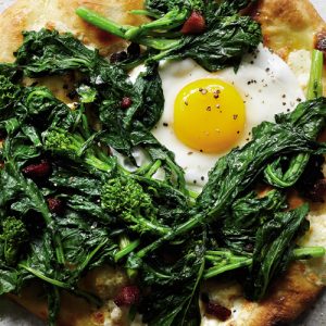 Broccoli Rabe Pizza with Soppressata and an Egg