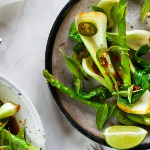 Eat Clean 25-Minute Dinner: Cod with Bok Choy, Asparagus, and Chile-Lime Dressing