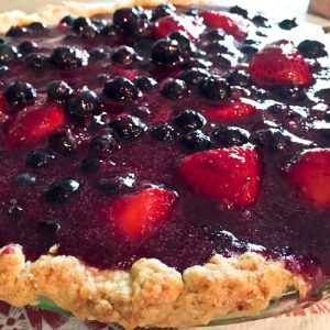 Glazed Fresh Blueberry and Strawberry Pie with Whipped Cream